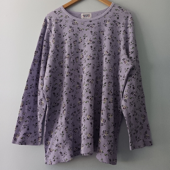 Mainstreet Blues Tops - Mainstreet Blues Women’s Plus 1X Light Purple Floral Waffle Knit Pullover Casual